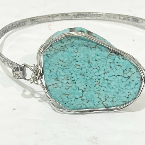 Turquoise Stone Silver‎ Tone Bangle Bracelet Accessory Silver - Image 2