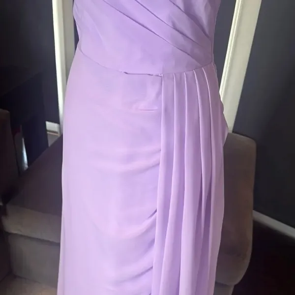 Purple Chiffon Asymmetrical One-Shoulder Formal Bridesmaid Dress Leg Slit Size 6 - Image 7