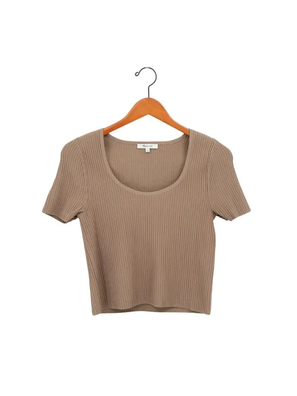 Madewell Ottoman Crop Sweater Tee Shirt Top Ribbed in Light Umber Brown L - Image 3