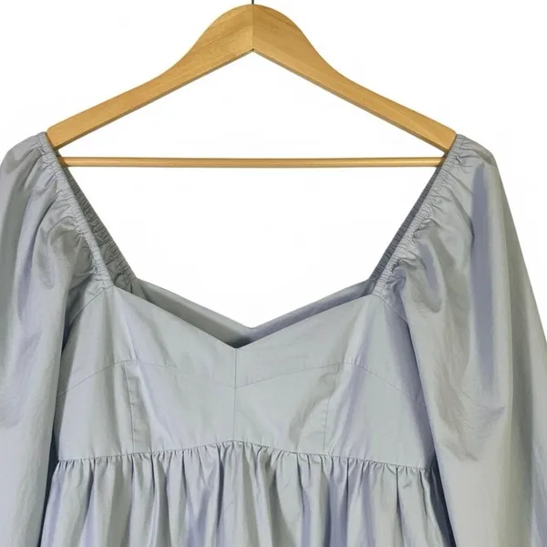 Banana Republic Puff Sleeve Top Womens S Blue Cotton Smocked Coquette Clean Girl - Image 4