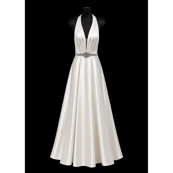 Sherri Hill‎ 51588 Ivory Halter Ball Gown Beaded Belt Open Back Size 2 NWT - Image 3