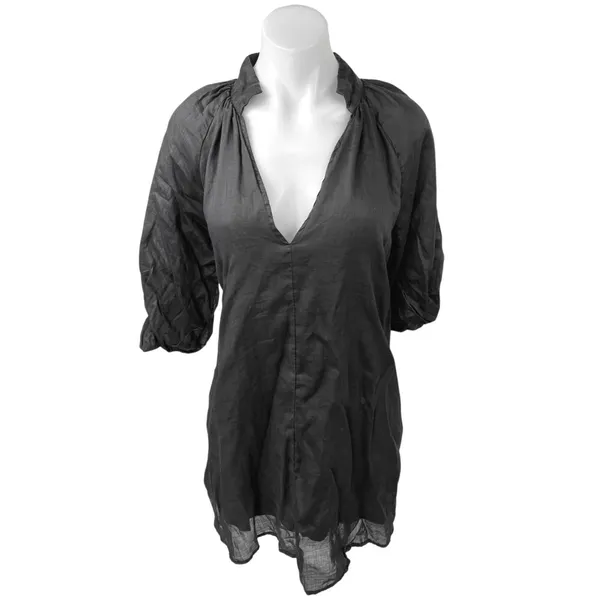 Dissh Nadia Womens Black Plunge V-neck Collar Puff Sleeve Mini Shift Dress Sz 2 - Image 4