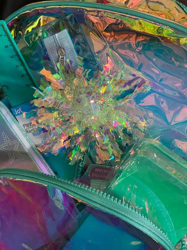 Holographic Teal Clear Backpack with Starry Wristlet Blue - Image 7