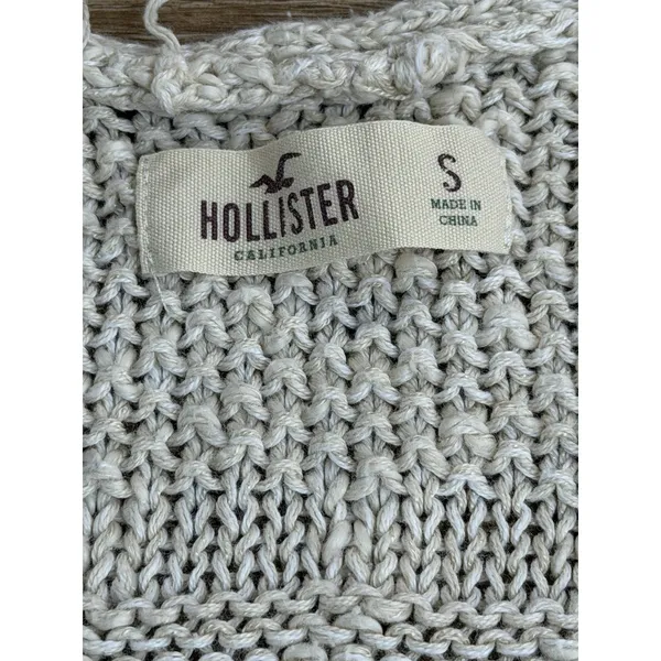 Hollister Cardigan Womens S Cream Crochet Open Knit Fringe Boho Cotton Duster - Image 2