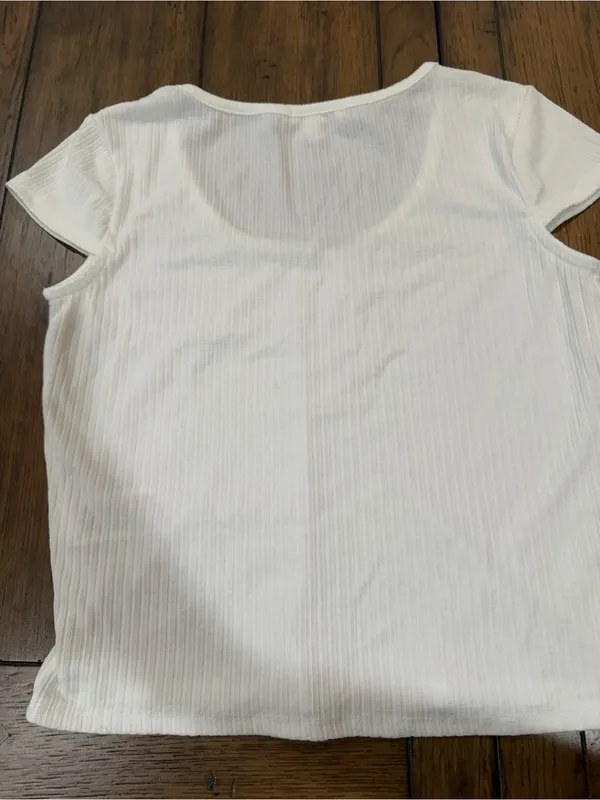 Gianni Bini White Ribbed Scoop Neck Short Sleeve Tee M - Image 4