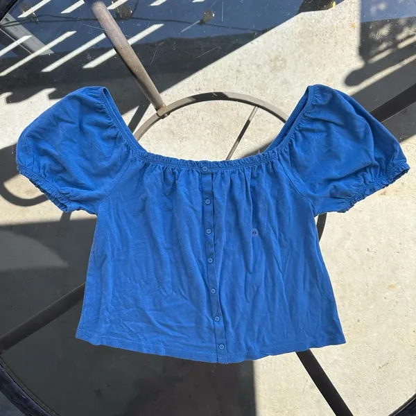 American Eagle Button Front Short Puff Sleeve Top in Blue Size XS NWT - Image 11