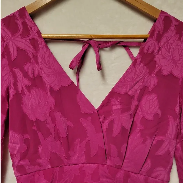 NWT Pink Floral Tiered Mini Dress Wedding Guest Easter Party Long Sleeve Size‎ S - Image 3