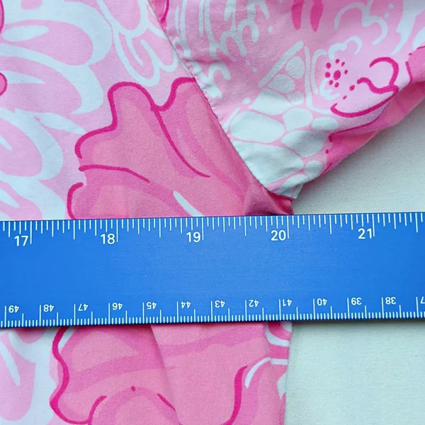 Lilly Pulitzer Button Down Pajama Shirt Top Pink Hibiscus Gingham Ric Rack MED - Image 5
