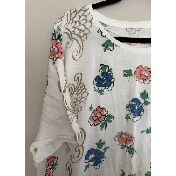 Free People We The Free Nina Boheme Floral Printed Tee Ivory Women's Size Large - Image 7