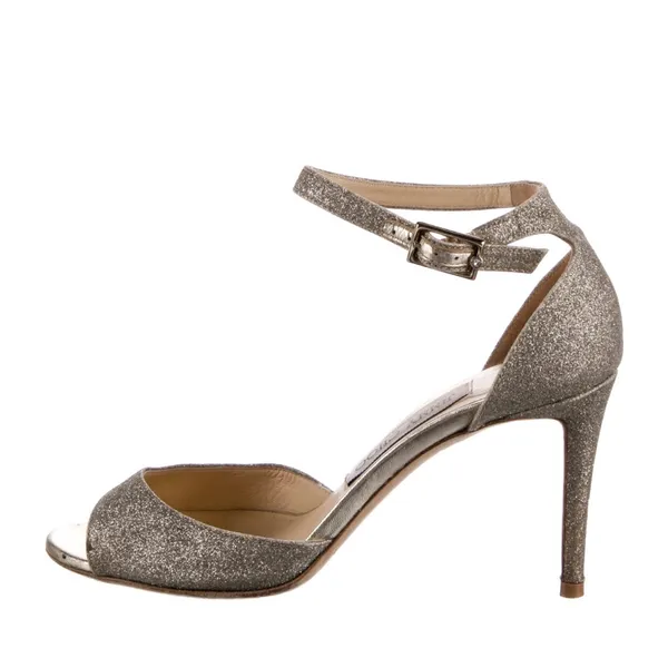 Jimmy Choo Annie D'Orsay Glitter Sparkle Ankle Strap Sandals Heels - Image 2