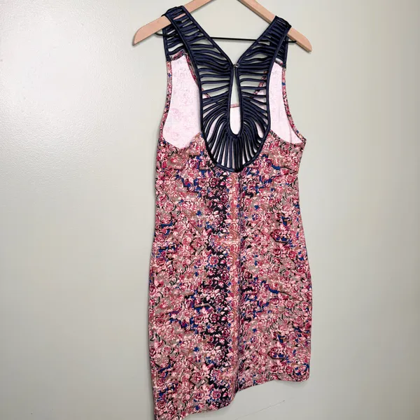 Free People Digital Damsel Bodycon Mini Dress Pink Blue Floral Women’s Large - Image 6