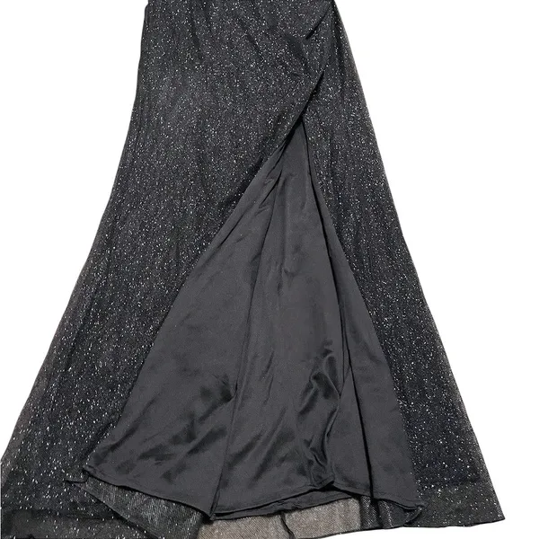 Black Glitter Corset Gown High Slit Lace Up Back Formal Prom Dress Sleeveless 12 - Image 8