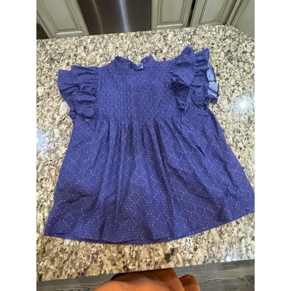 OLIPHANT Tuckernuck Pintuck Ruffle Button Blouse Top Blue‎ Print Size XS - Image 4
