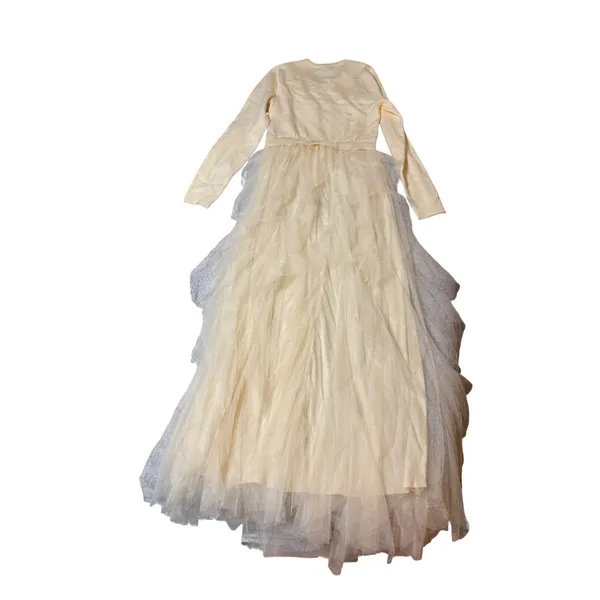 NWOT Lulus Size Small Ultimate Beauty Ivory Cable Knit Ruffled Tulle Maxi Dress - Image 8