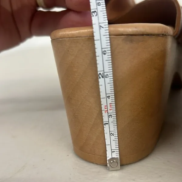 Sz10 Andre assoue brown tan slip on heeled Sofi clog wooden leather chunky amber - Image 7