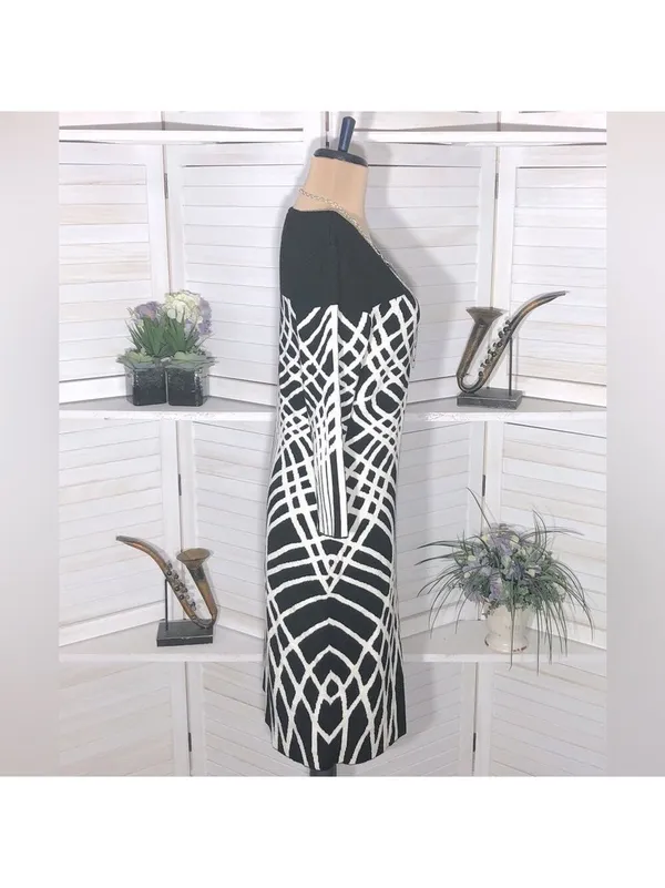 Y2K Black White Sweater Dress Avant Garde 3/4 sleeves artsy whimsi futuristic M - Image 5