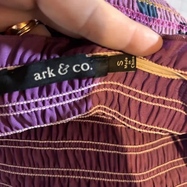 Ark & Co‎ Smocked Maxi Dress Purple Paisley Geometric Spaghetti Strap Size S - Image 9