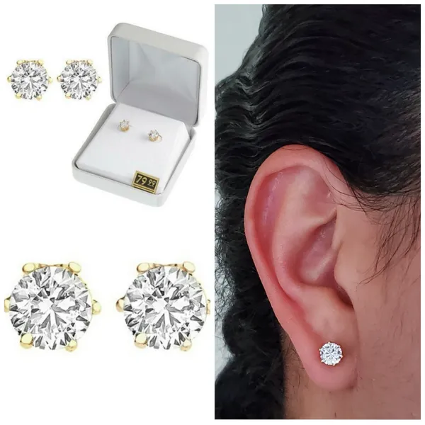 14 KT Gold Overlay Cubic Zirconia Stud Earrings - Image 2