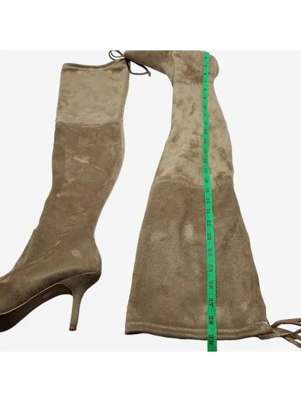 Suede Pointed Toe Over The Knees Thigh High Stretchy Heeled Boot - Image 5