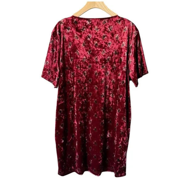 Natural Life Velvet Mini Dress Small Burgundy Floral Oversized Pocket Tunic - Image 3