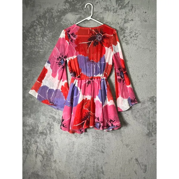 Misa Kaia Bell-Sleeve Chiffon Mini DressPlunge Neck Boho Chich Statement XS - Image 3