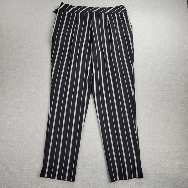 Nine.Eight Womens Pant Size 6 Black White Striped Belted Cropped Career Business - Image 4
