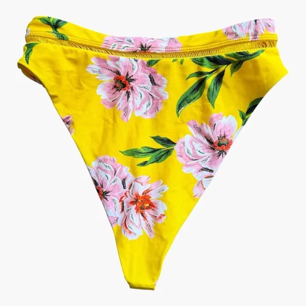Tobi Yellow Floral Ruffle Bikini Set Women’s Small Tie Front High Cut Boho Pool - Image 7