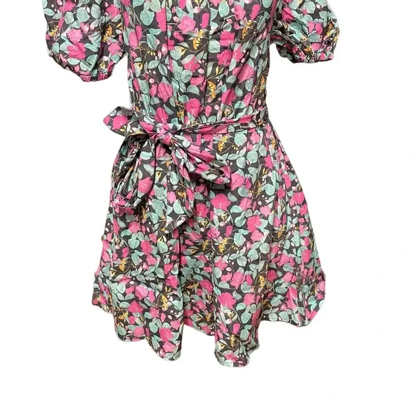 Roller Rabbit Manusa Ainsley Mini Dress‎ Black Floral Print Size Large - Image 5