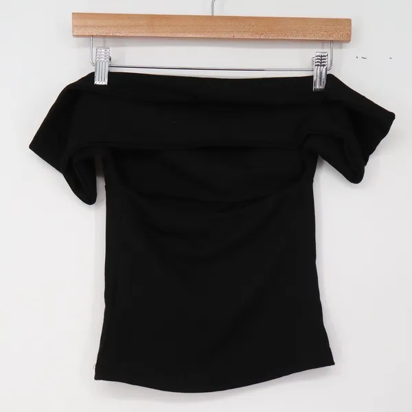 Denimo Top Womens S Off-the-shoulder Black Short Sleeve Stretch Knit Excellent - Image 5