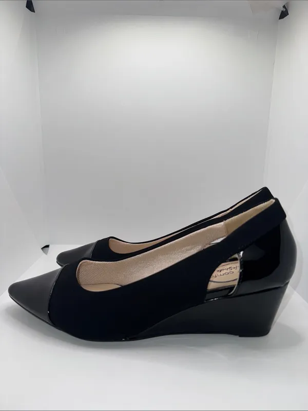 LifeStride MINA Wedge Heels Women’s 6 Vegan Patent & Matte Black - Image 3