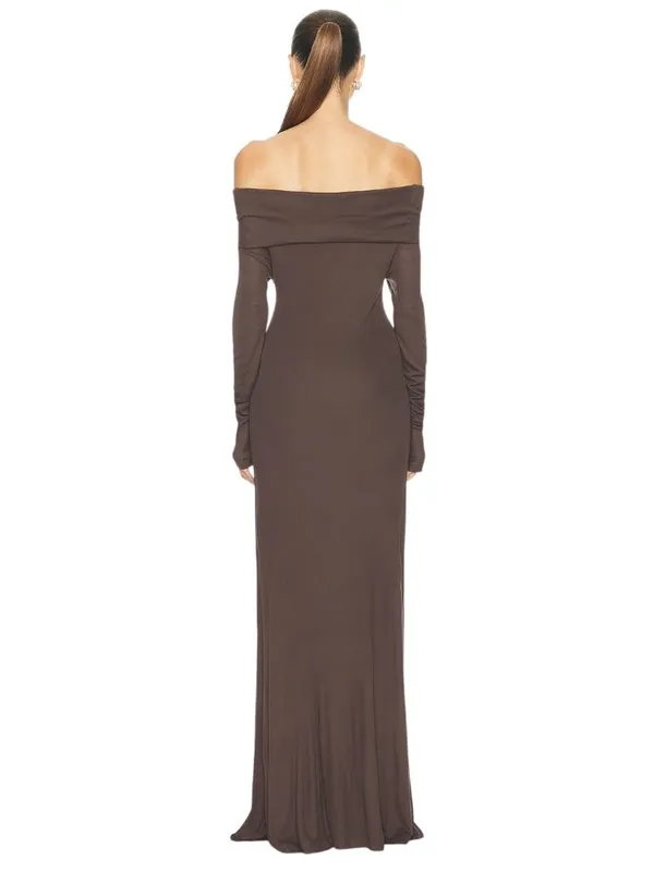 By Malene Birger Jytte Off The Shoulder Dress in Brown XSmall Womens Maxi Gown M - Image 2