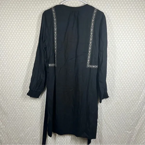 Garnet Hill NWT Black Embroidered Long Sleeve Tie Waist‎ Dress - Image 6