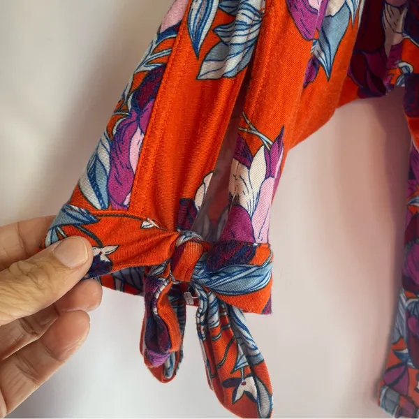 Free People Keepin On Floral Top Blouse Lg Tie Sleeve Boho Cottagecore Bodycon - Image 5