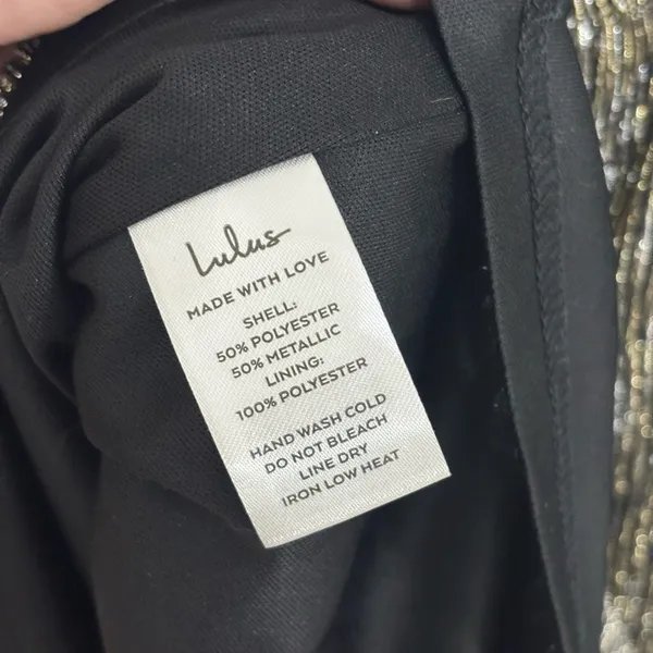 NWT Lulus Turn Up The Shine Black and Gold Metallic Halter Mini Dress - Size M - Image 8