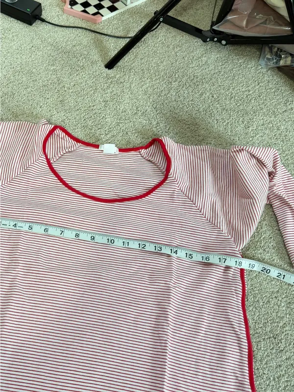 LAKE Women’s 100% Pima Cotton Classic Red Ticking Stripe Pajamas Set M - Image 13