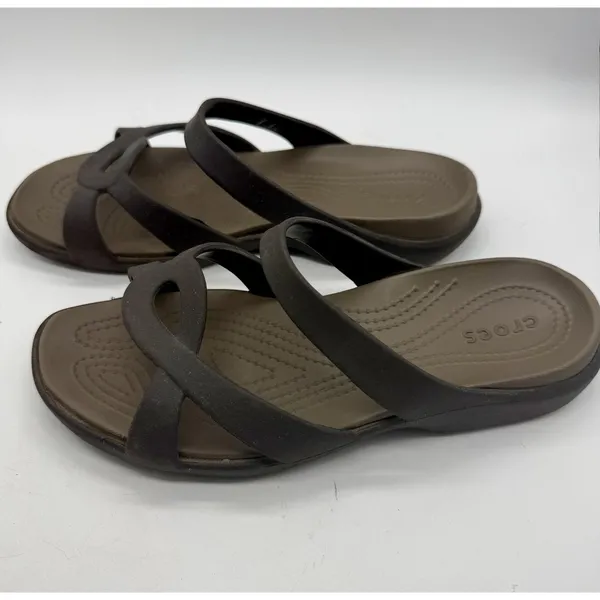 Women's 8 M Crocs Meleen Twist Brown Sandals 202497 Slip-On Flat Open Toe Slides - Image 4