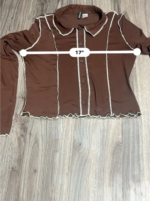 Divided Dark Brown Long-Sleeve Button-Down Top with Contrast Seams - Image 9