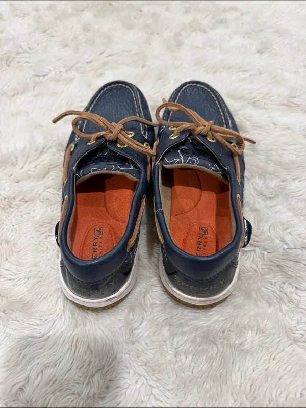 Sperry Navy Leather Boat Shoes loaders with Brown Laces Woman’s Size 6 - Image 4