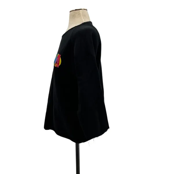MSGM Black Multicolor‎ Logo Crewneck Sweatshirt Cotton Raw Hem Size Large - Image 6