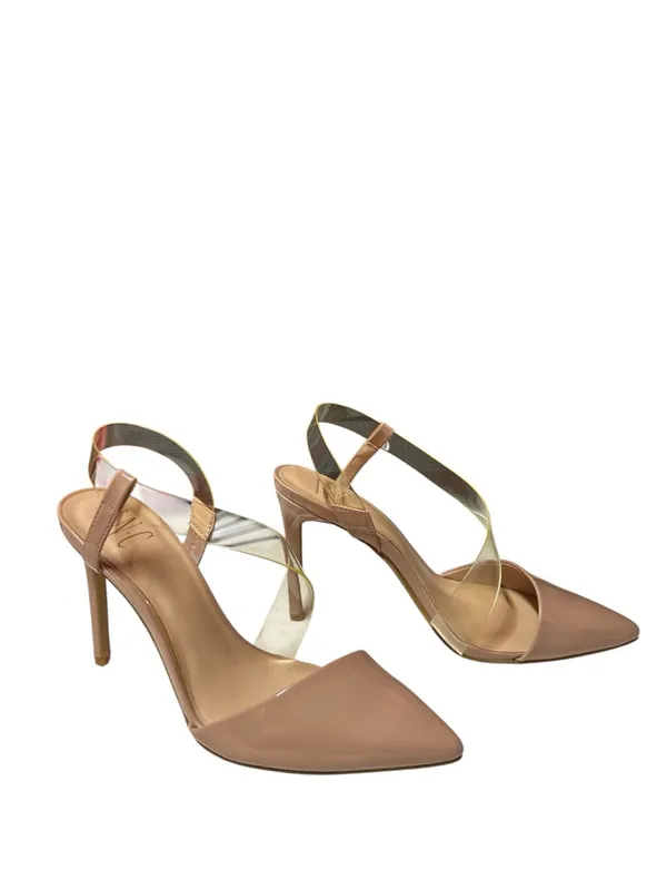 INC International Concepts Tan/Nude Pointed-Toe Slingback Heels with Clear Strap - Image 2