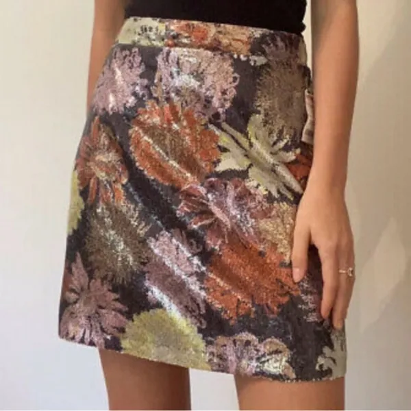 ZARA Basic size L Floral Sequin Multicolor Lined Mini Skirt - Image 9