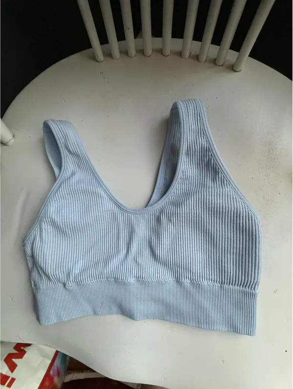 Aerie Light Blue Ribbed Sports Bra Top Size S/P - Image 3