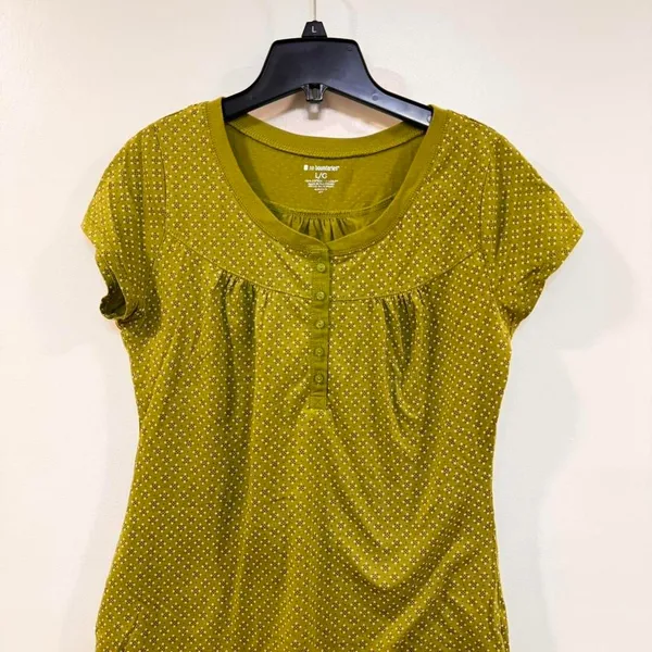 Y2K Green Brown polka dot button baby doll top Large romantic Henley Gilmore - Image 2