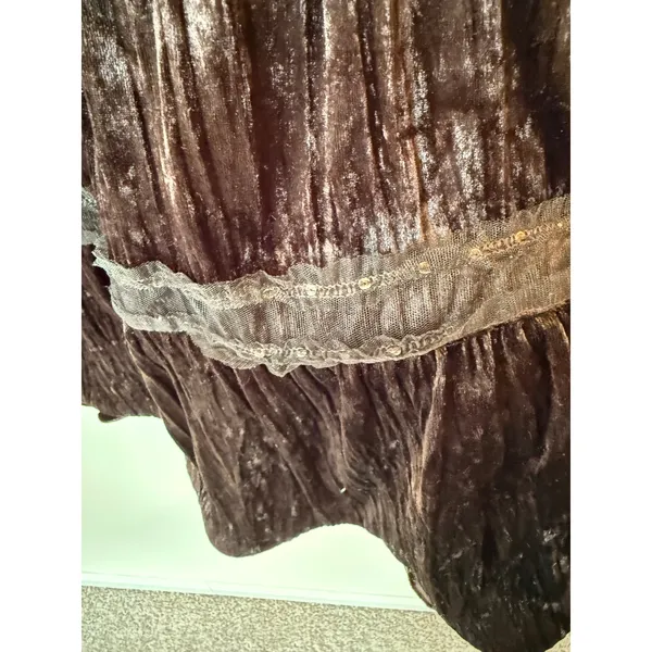 Vintage Apollo Tiered Skirt Medium Brown Crushed Velvet Boho Gothic Y2K Festival - Image 3