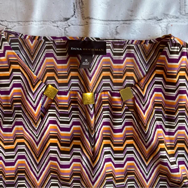 Dana Buchman Geometric Cowl Sleeve Tunic Top Blouse Retro Disco XL Print Gold - Image 2