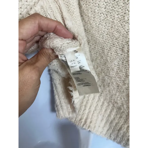 We The Free Free People Theo V Neck Sweater Cream Textured Knit XL OB1368374 - Image 10