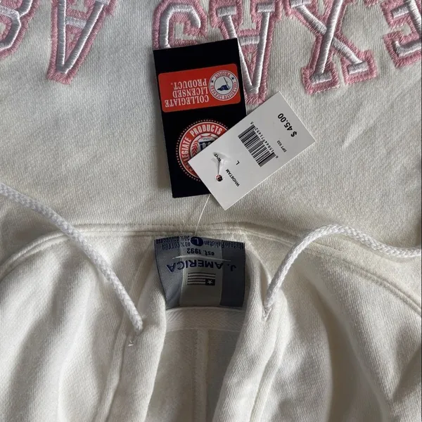 Women’s White Cream Pink Embroidered TEXAS A&M Hoodie Size L NWT - Image 9
