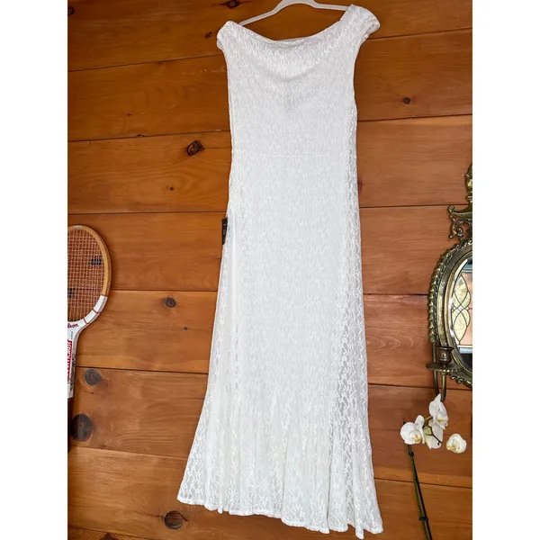 NWT Lulus Nadie White Lace Asymmetrical Midi Dress Bridal Bride Wedding Size M - Image 8