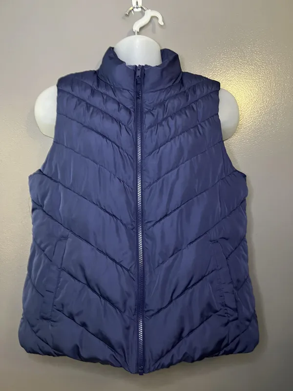 Gap Vest Womens Large Drizzle Blue Warmest Puffer Full Zip Quilted Lined Pockets - Image 2