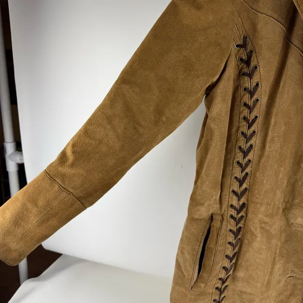 Vintage Wilsons Leather Maxima Brown Suede Trench Coat with Braided Accents - Image 3